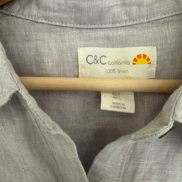 C&C California Soft Lilac Linen shirt dress with pockets casual‎ comfort - Picture 3 of 8